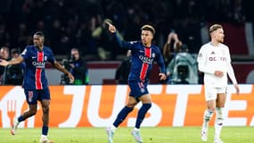 Désiré Doué après son but pour le PSG au Parc des Princes, quart de finale aller de Ligue des champions, 9 avril 2025