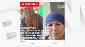 Malika Boulouban, 71 ans, a disparu à Troyes samedi 20 septembre.