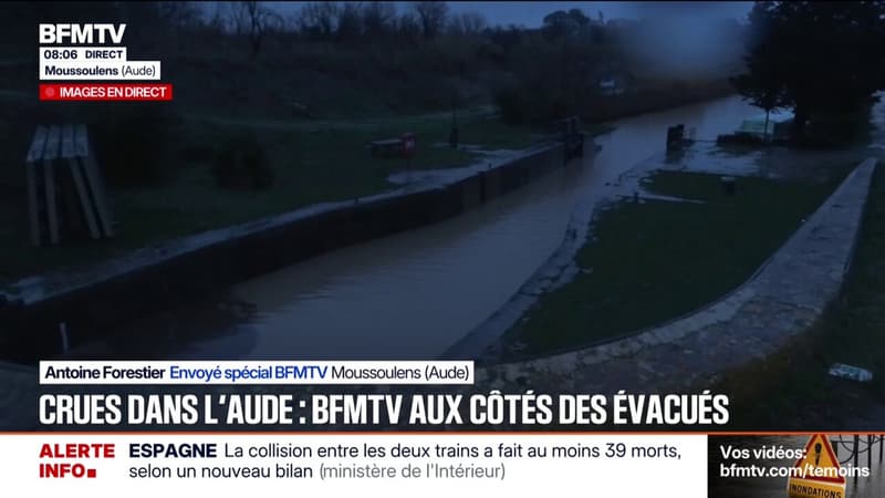 À Moussoulens, dans l'Aude, ce cours d'eau est passé de 35cm le 18 janvier à plus de cinq mètres ce 19 janvier