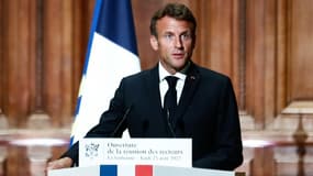 Le président français Emmanuel Macron à la Sorbonne à Paris, le 25 août 2022