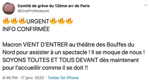 Le tweet publié par le compte du Comité de grève du 12e arr de Paris. Le tweet publié par le compte du Comité de grève du 12e arr de Paris.