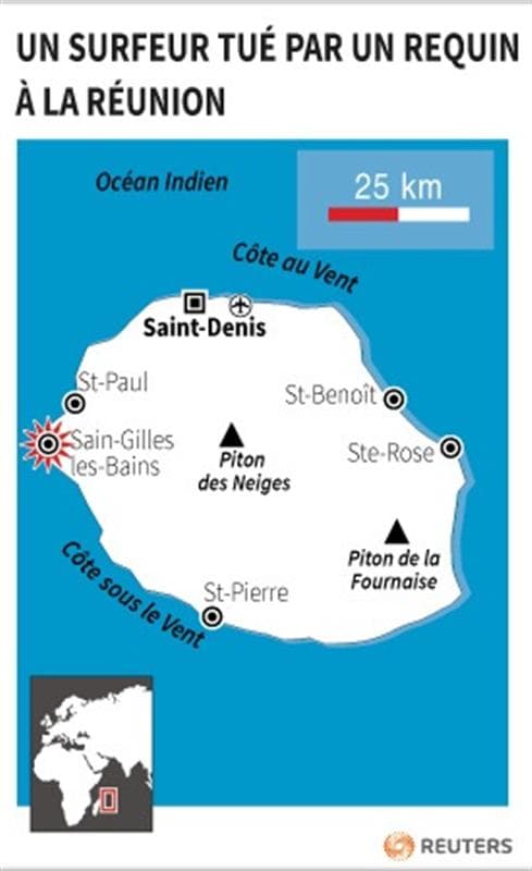 La victime surfait, seul, à une cinquantaine de mètres de la plage des Brisants de Saint-Gilles, à l'ouest de l'île. La victime surfait, seul, à une cinquantaine de mètres de la plage des Brisants de Saint-Gilles, à l'ouest de l'île.