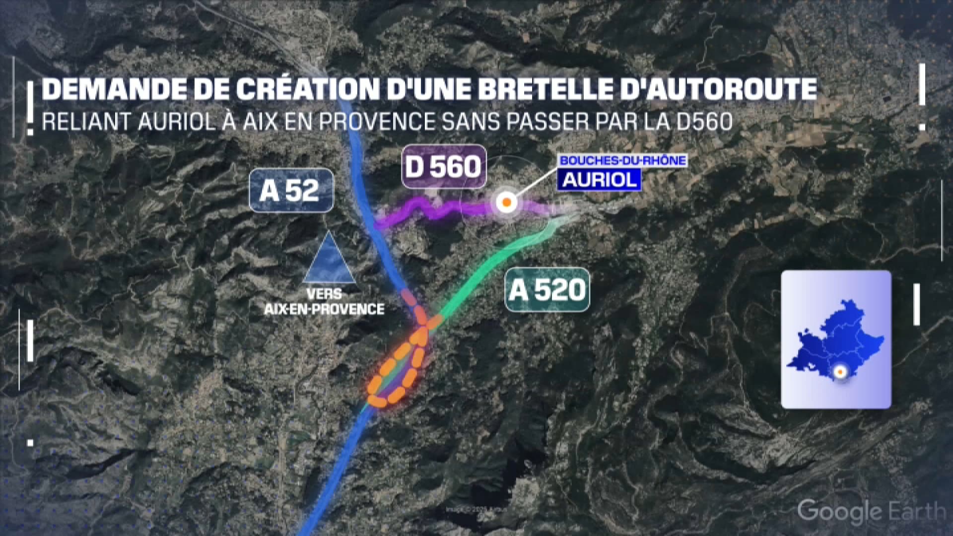 Le schéma de la bretelle envisagée pour désengorger la ville d’Auriol (Bouches-du-Rhône)