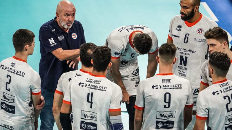 Olivier Lecat avec ses joueurs de Montpellier, le 2 novembre 2022