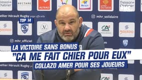 MHR - RCT : la victoire sans bonus "ça me fait chier pour mes joueurs" regrette un Collazo amer 