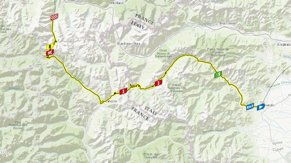 Le parcours de la quatrième étape du Tour de France 2024 entre Pinerolo et Valloire