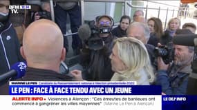 "Il faut arrêter de raconter des histoires": Face à face tendu entre un jeune et Marine Le Pen, en déplacement à Alençon