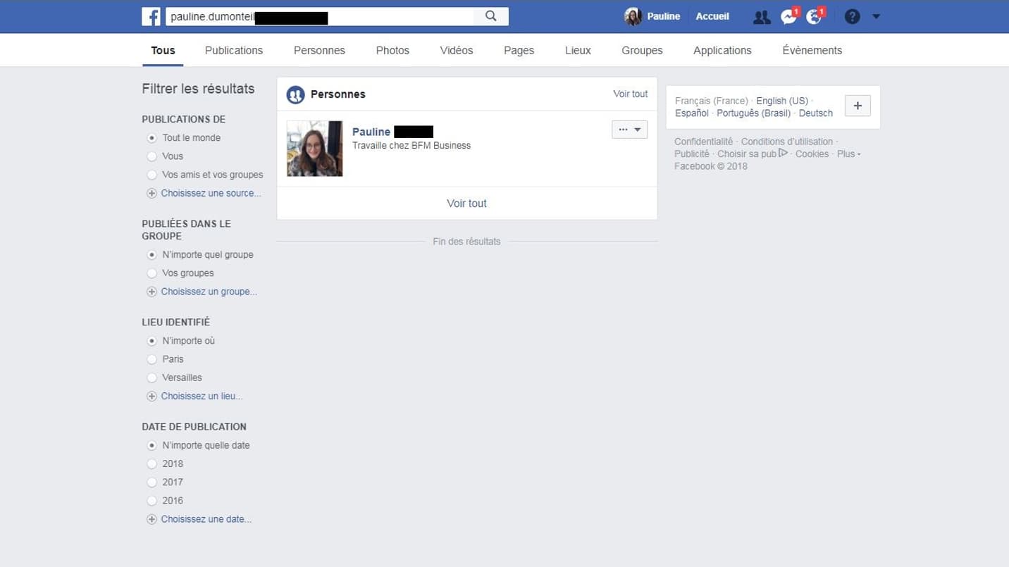 En tapant le mail d'une personne dans la barre de recherche, on tombe sur son profil En tapant le mail d'une personne dans la barre de recherche, on tombe sur son profil