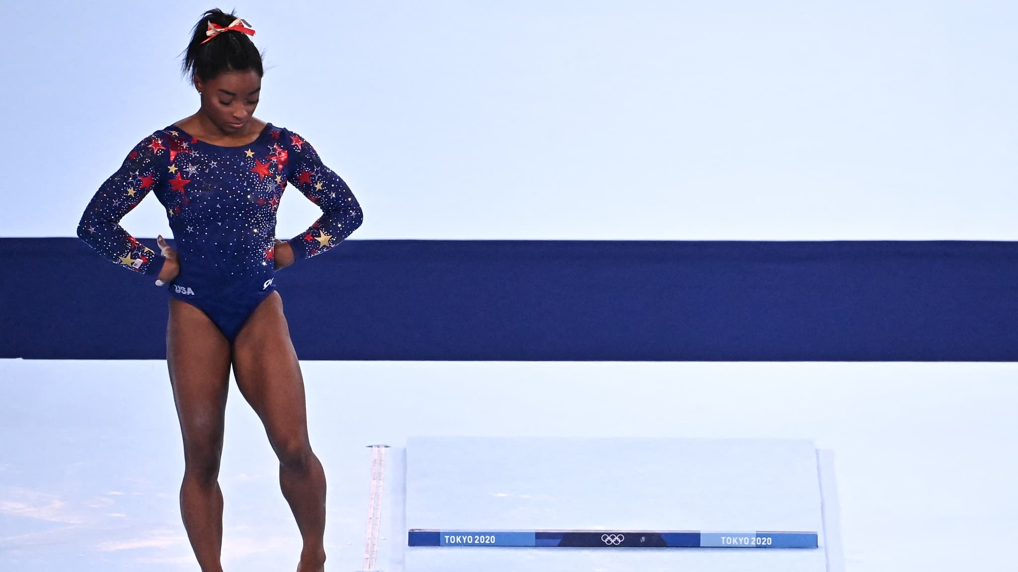 Simone Biles lors des Jeux de Tokyo en juillet 2021 Simone Biles lors des Jeux de Tokyo en juillet 2021