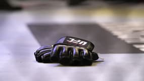 Des gants dans une cage de MMA à Singapour après un match de l'UFC, le 12 juin 2022