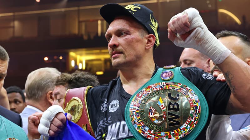 Oleksandr Usyk après sa victoire contre Tyson Fury, à Riyad le 18 mai 2024