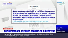 Crise à l'OM: les supporters nient les accusations de menaces de mort contre les dirigeants du club