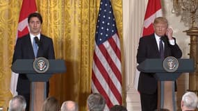 Justin Trudeau lors d'une conférence commune avec Donald Trump, à la Maison blanche. 