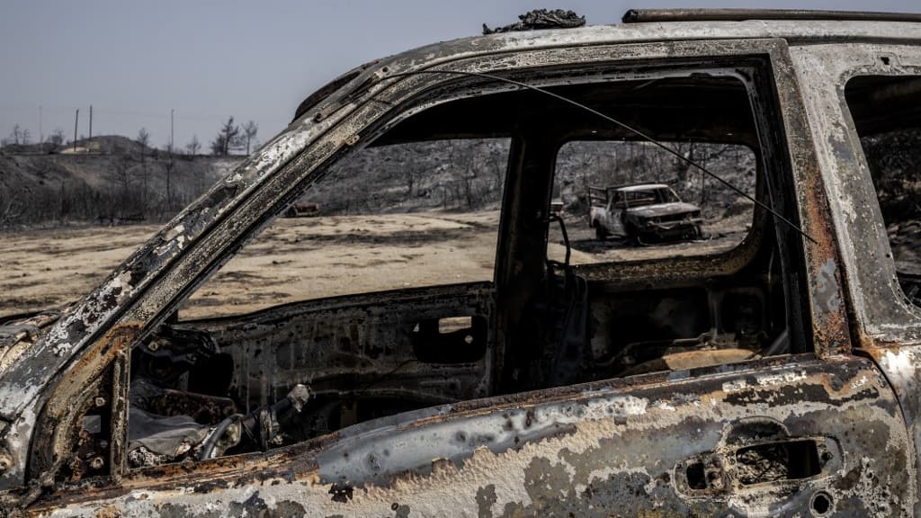 Les dégâts de l'incendie à Rhodes, le 27 juillet 2023 Les dégâts de l'incendie à Rhodes, le 27 juillet 2023