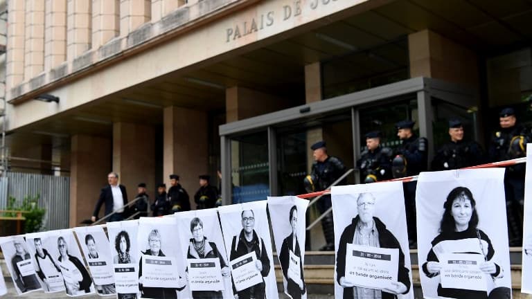L'extérieur du tribunal de Gap lors du procès d'un groupe de militants, le 31 mai 2018