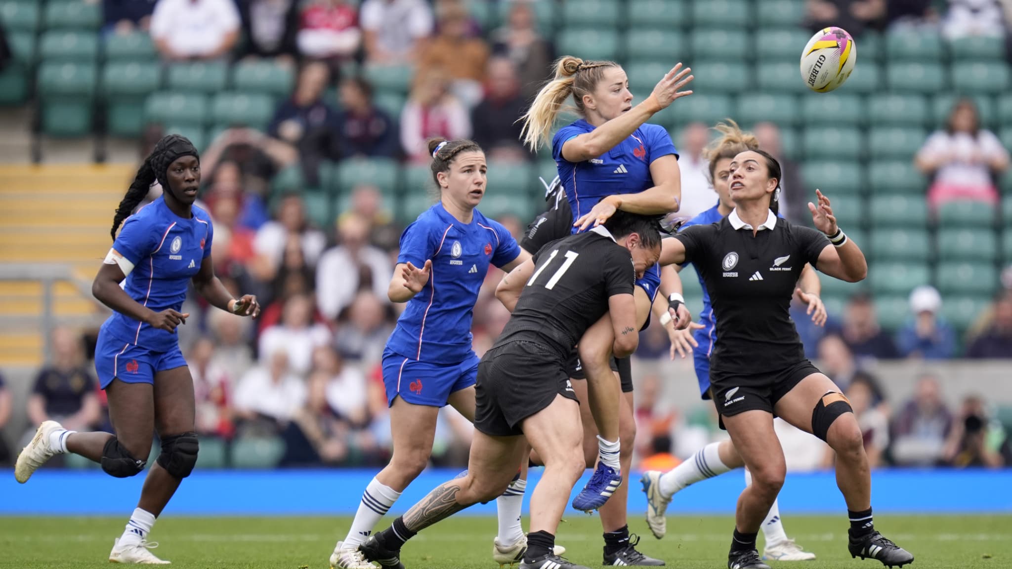Petite finale de la Coupe du monde de rugby féminine entre la France et la Nouvelle-Zélande, le 27 septembre 2025. 