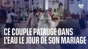 Ce couple philippin patauge dans l’eau le jour de son mariage à cause d’un typhon 