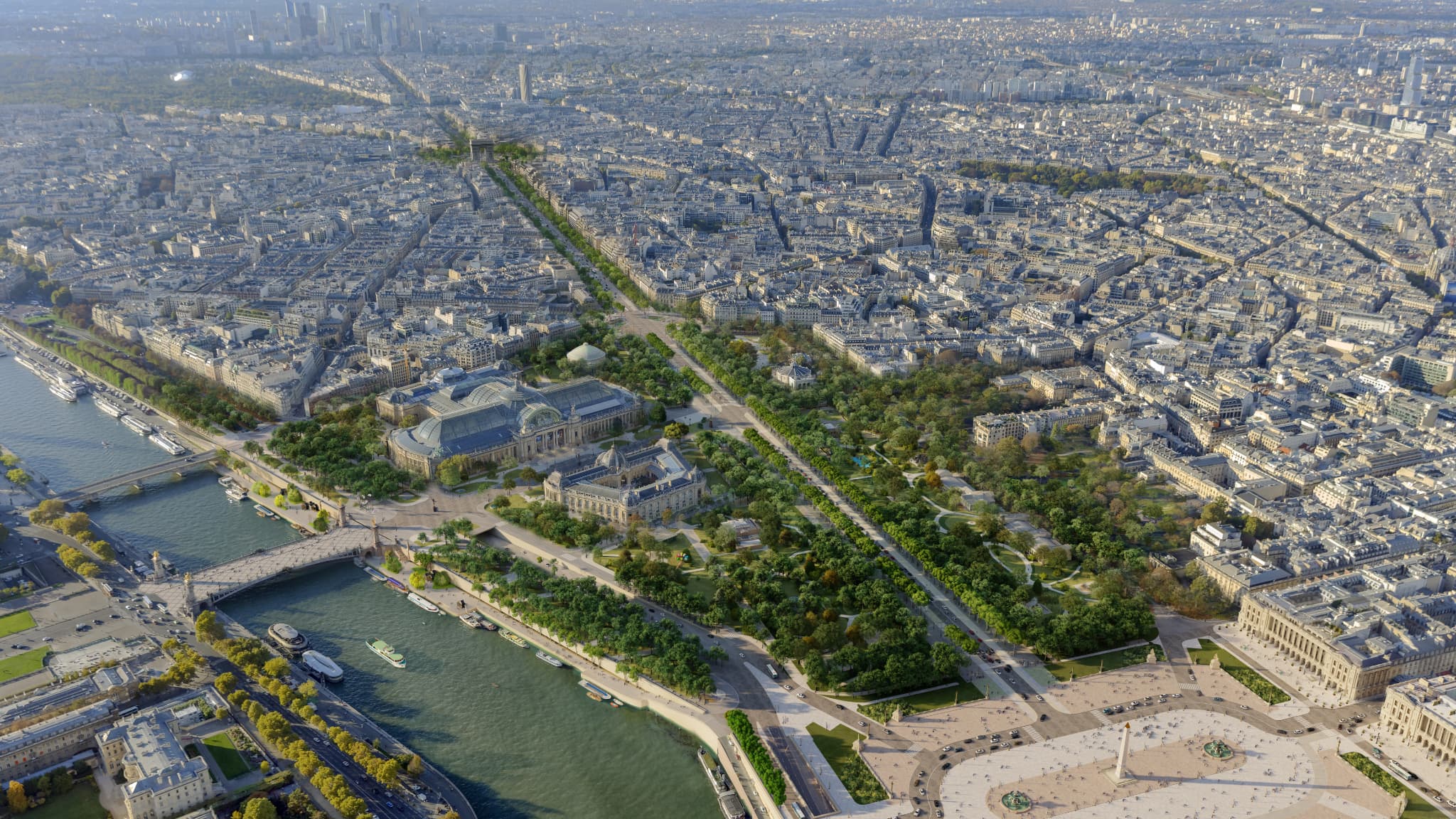 Une vue du projet de transformation de l'avenue des Champs-Élysées. Une vue du projet de transformation de l'avenue des Champs-Élysées.
