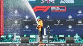 Lando Norris célèbre la première victoire de sa carrière en F au Grand Prix de Miami, le 5 mai 2024