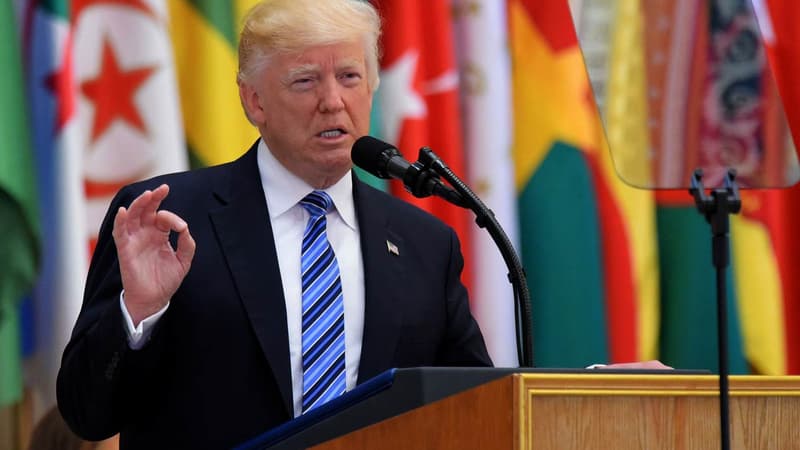 Le président des Etats-Unis Donald Trump à, lors de son discours à Riyad, en Arabie Saoudite. 