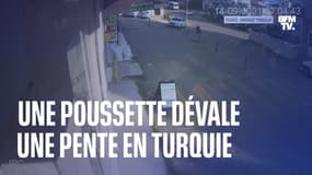 En Turquie, une poussette avec un enfant dévale une pente à toute vitesse