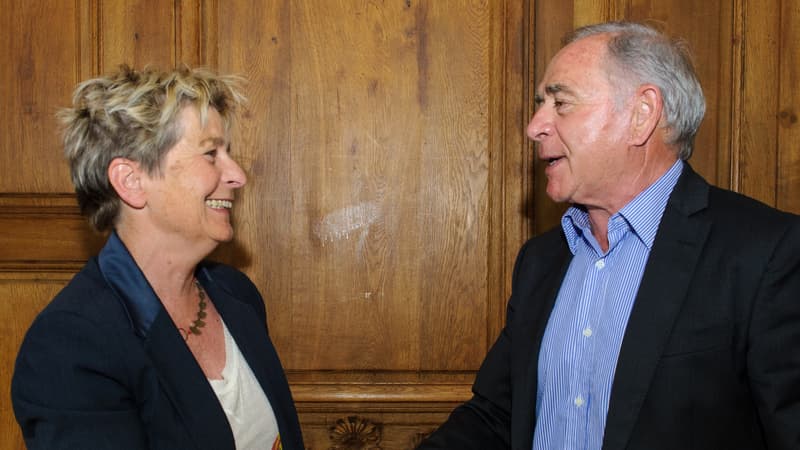 La présidente de la région Franche-Comté, Marie-Guite Dufay, et le président de la région Bourgogne, Francois Patriat, le 14 avril 2014