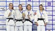 La judoka française Doria Boursas (3e en partant de la gauche) sur le podium à côté de l'Israélienne Kerem Primo (à droite)