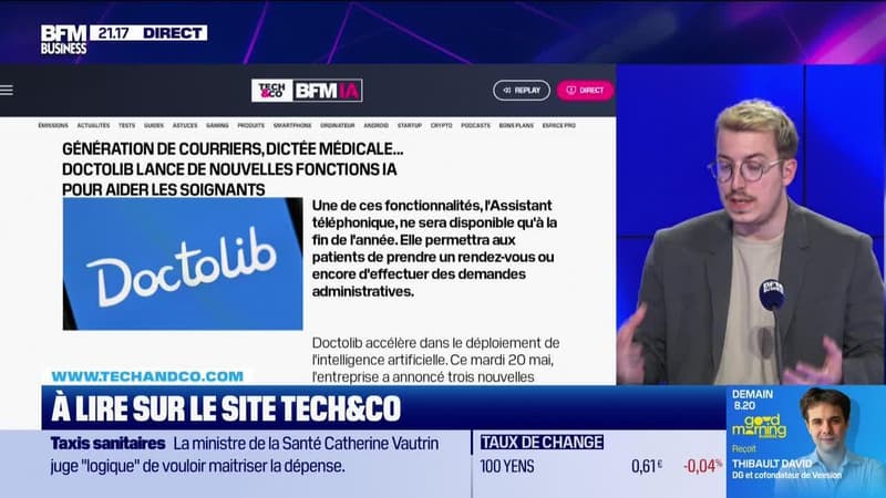 À lire sur le site Tech&Co : Génération de courriers, dictée médicale... Doctolib lance de nouvelles fonctions IA pour aider les soignants, par Sylvain Trinel - 20/05