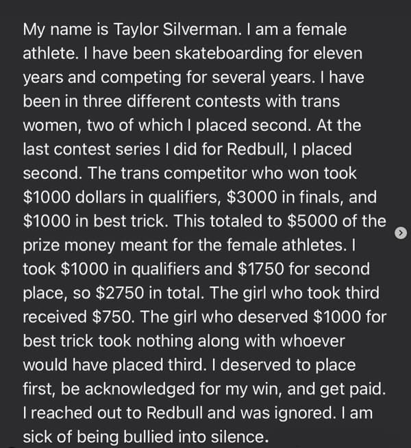 Le long message déposé par Taylor Silverman au mois de mai