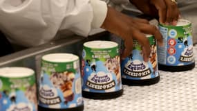 Des pots de glaces Ben & Jerry's dans l'usine du fabricant à Beer-Touvia, le 21 juillet 2021