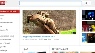 Capture d'écran de la page d'accueil de la plateforme vidéo YouTube.