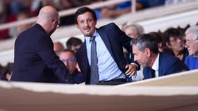 Pablo Longoria, président de l'OM, dans les tribunes du stade Louis-II lors du match Monaco-OM (3-2, 7e journée de L1), le 30 septembre 2023