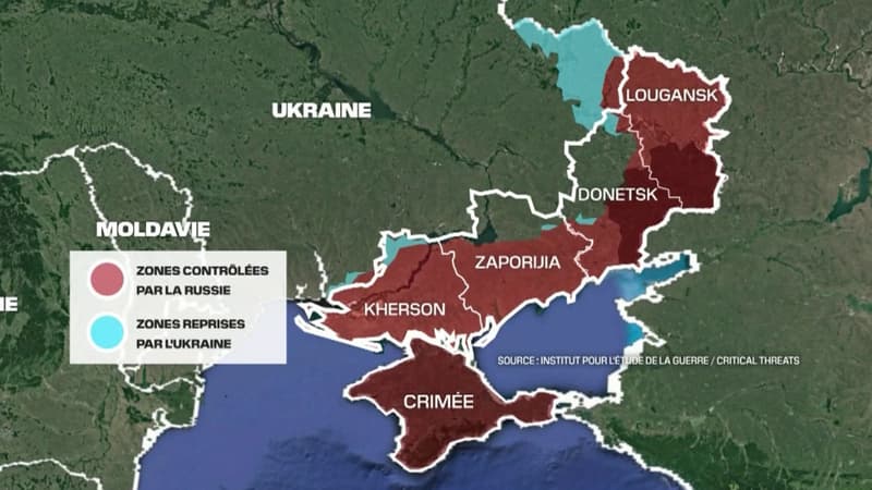 Carte des quatre oblasts annexés officiellement par la Russie vendredi 30 septembre.