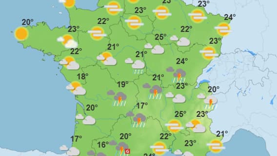 Météo du lundi 19 mai 2025 après-midi, selon Météo-France. Météo du lundi 19 mai 2025 après-midi, selon Météo-France.