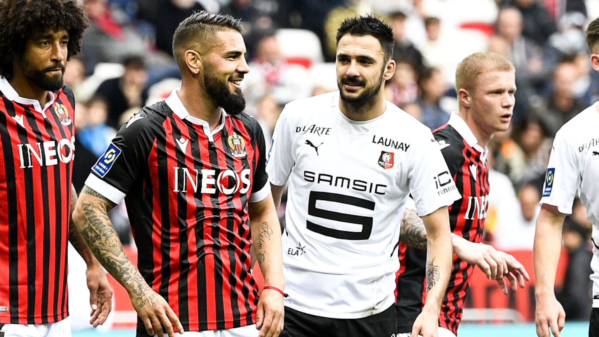 Andy Delort et Gaëtan Laborde lors de Nice-Rennes en L1, le 2 avril 2022 Andy Delort et Gaëtan Laborde lors de Nice-Rennes en L1, le 2 avril 2022
