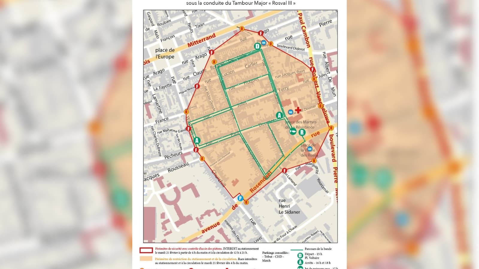 Le parcours de la Bande de Rosendaël le mardi 21 février Le parcours de la Bande de Rosendaël le mardi 21 février