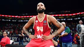 Evan Fournier lors de la demi-finale d'Euroligue entre l'Olympiacos et Monaco, le 23 mai 2025, à Abu Dhabi