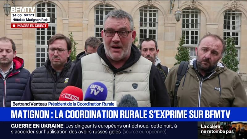 "On a une pointe d'espoir de trouver une solution" affirme Bertrand Venteau de la Coordination rurale à la sortie de leur rencontre avec le Premier ministre