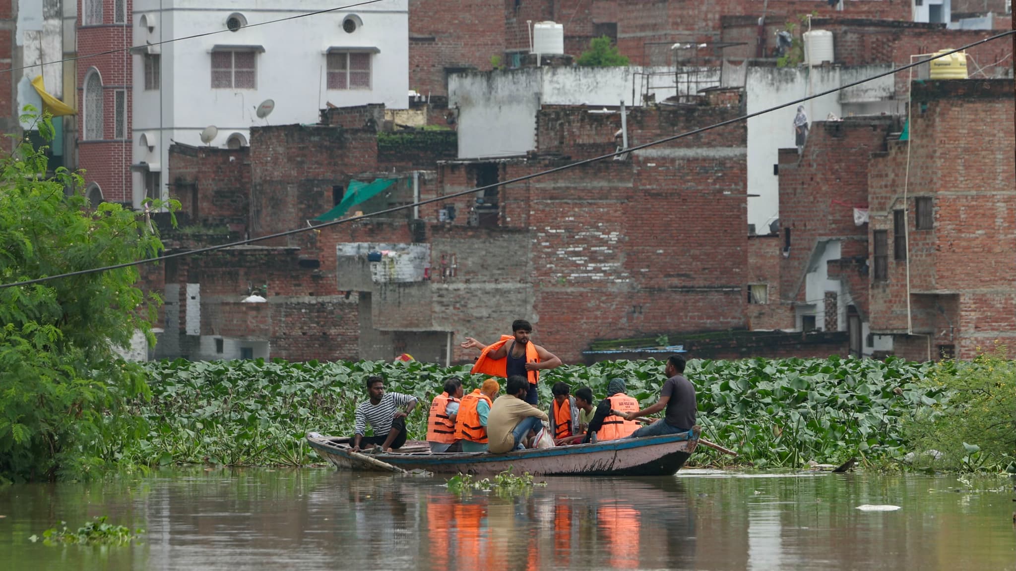 The Varuna River in Varanasi in India overflowed in a residential area on August 5, 2025. The Varuna River in Varanasi in India overflowed in a residential area on August 5, 2025.