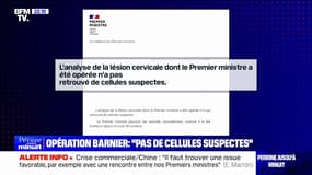 Opération des cervicales de Michel Barnier: pas de "cellules suspectes" retrouvées, communique Matignon
