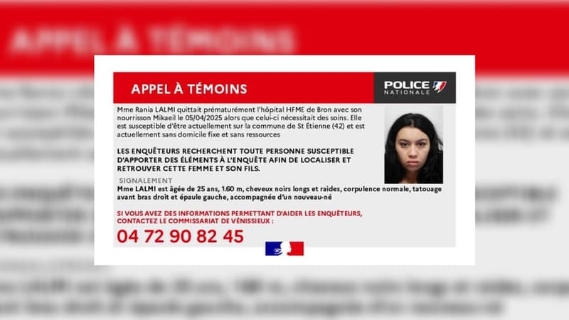 Un appel à témoins, lancé le 11 avril 2025 quelques jours après l'enlèvement d'un bébé par sa mère à Bron (Rhône).