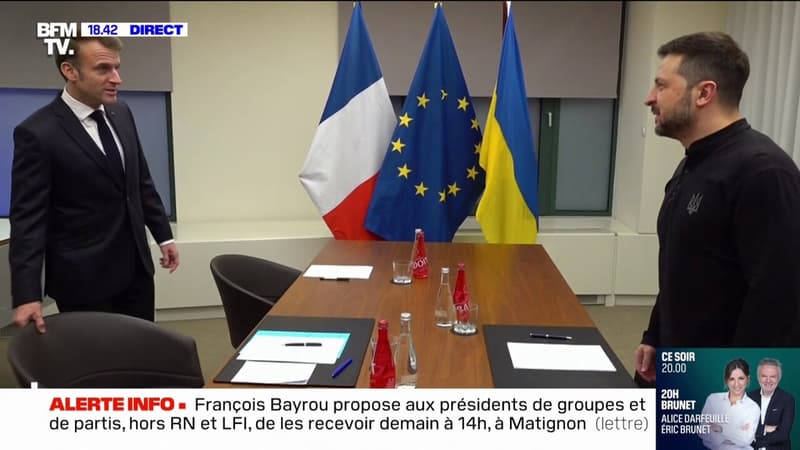 Emmanuel Macron rencontre Volodymyr Zelensky à Bruxelles en marge d'une réunion entre le président ukrainien et les dirigeants des principales puissances européennes