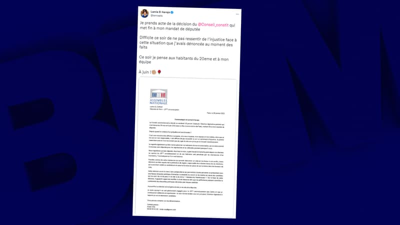 L'élection en juin 2021 de Lamia El Aaraje, unique députée PS de Paris, a été annulée vendredi par le Conseil constitutionnel.