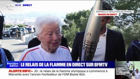 "Je suis trop contente que le maire m'ait choisie": Colette, 83 ans et illustre supportrice de l'OM, témoigne après avoir porté la flamme olympique