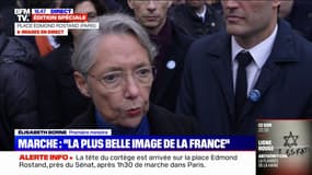 Antisémitisme: "Nous ne laisserons rien passer", assure Élisabeth Borne lors de l'arrivée du début du cortège devant le Sénat 