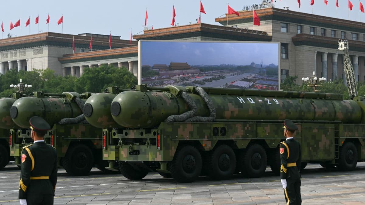 The HQ-29 antiblical missiles are visible during a military parade that marks the 80th anniversary of the victory over Japan and the end of World War II, at the Tiananmen place in Beijing on September 3, 2025. The HQ-29 antiblical missiles are visible during a military parade that marks the 80th anniversary of the victory over Japan and the end of World War II, at the Tiananmen place in Beijing on September 3, 2025.