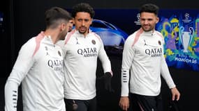 Marquinhos à l'entraînement du PSG à Birmingham, le 14 avril 2025