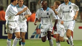 Les joueurs de l'OM vainqueurs 5-4 face à Montpellier en août 1998