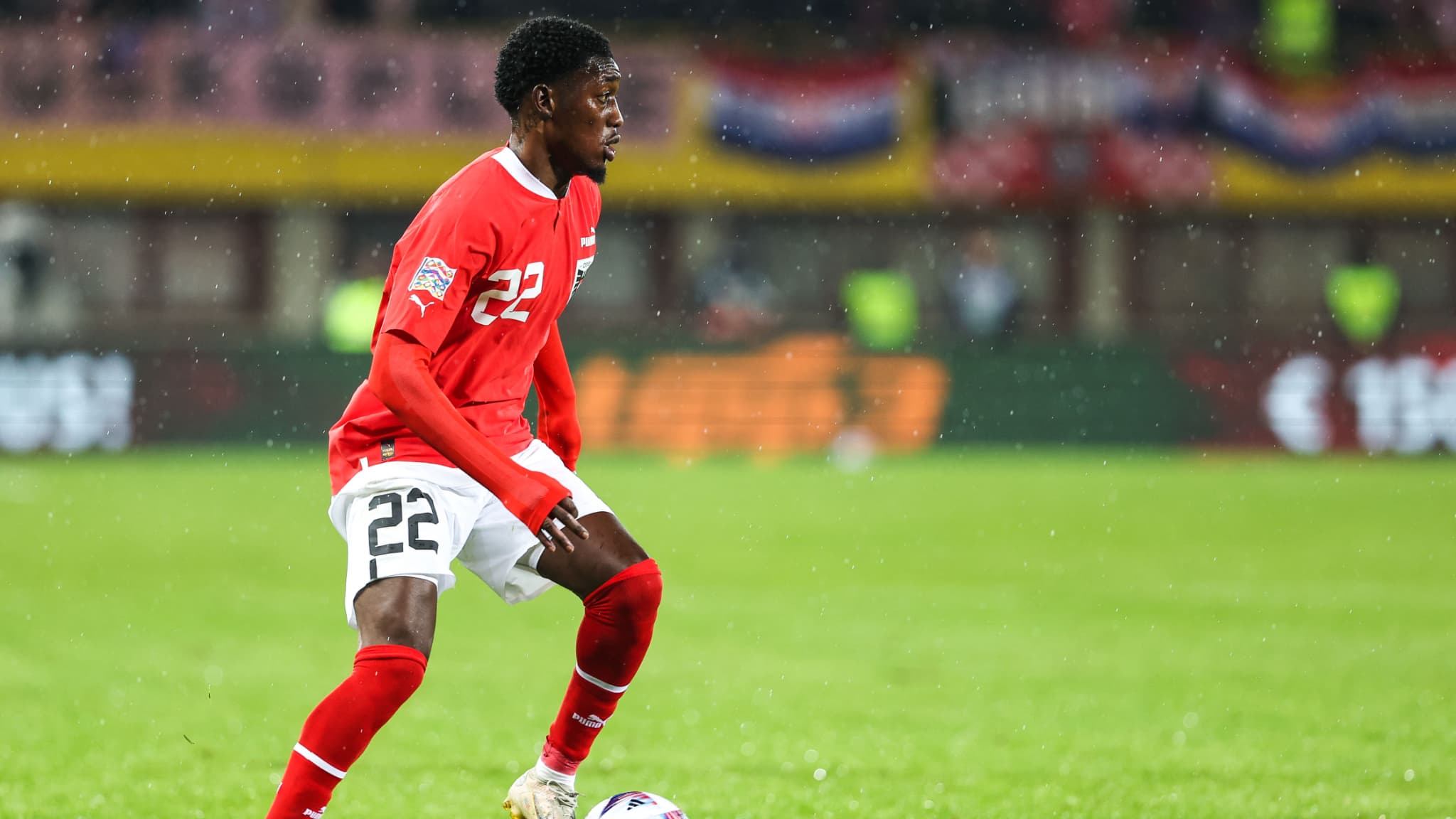 Muhammed Cham sous le maillot de la sélection autrichienne contre la Croatie, le 25/09/2022