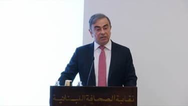 Carlos Ghosn lors de sa conférence de presse à Beyrouth.